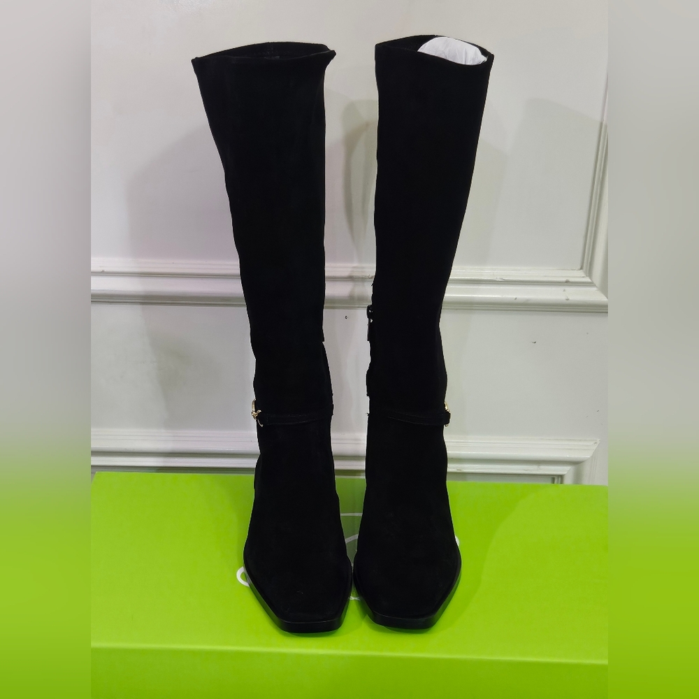 Sam Edelman Black Suede Clive Athletic Riding Boots with Gold Detail,Size 7, NIB - Picture 3 of 16